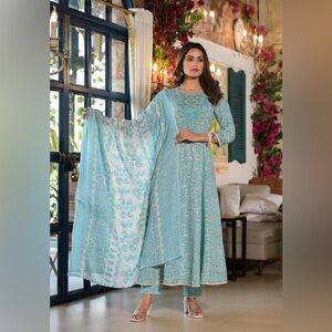 Light blue cotton anarkali